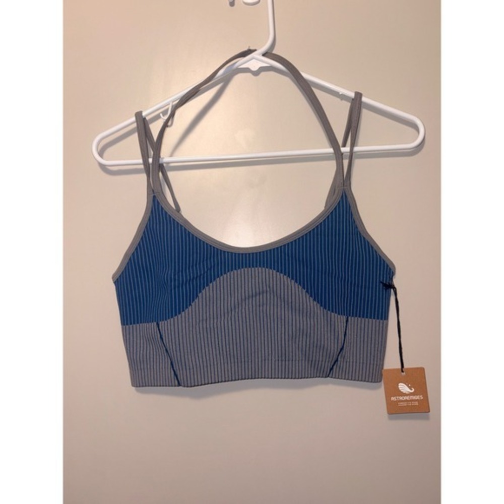 Astroremiges‎ Harmony Striped Crop Tank Top Asteroid Blue Ribbed Workout Large